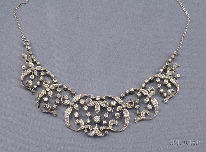 Appraisal: kt White Gold and Diamond Necklace the scrolling mount set