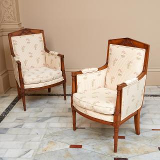 Appraisal: Pair Directoire carved beechwood bergeres Pair Directoire carved beechwood bergeres