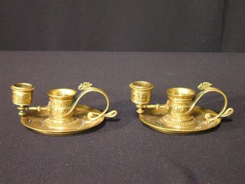 Appraisal: PAIR OF GILT-BRONZE CHAMBER CANDLESTICKS h w in