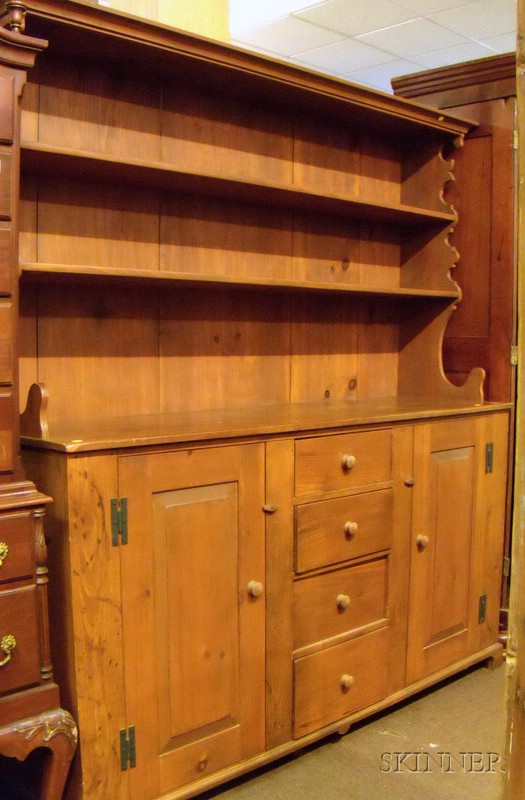 Appraisal: Large Country Pine Two-part Step-back Hutch last half th century