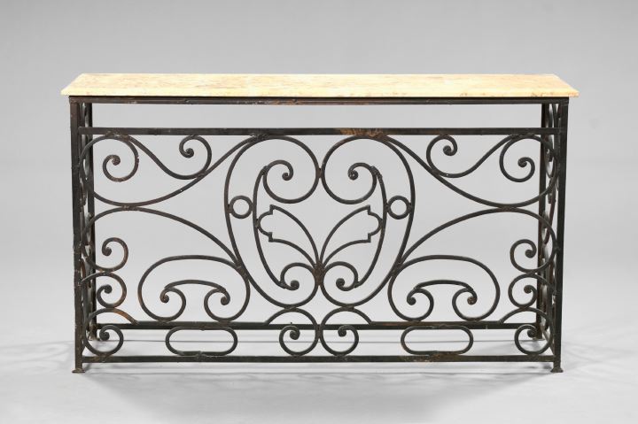 Appraisal: Polychromed Wrought-Iron and Marble-Top Side Table in the French taste