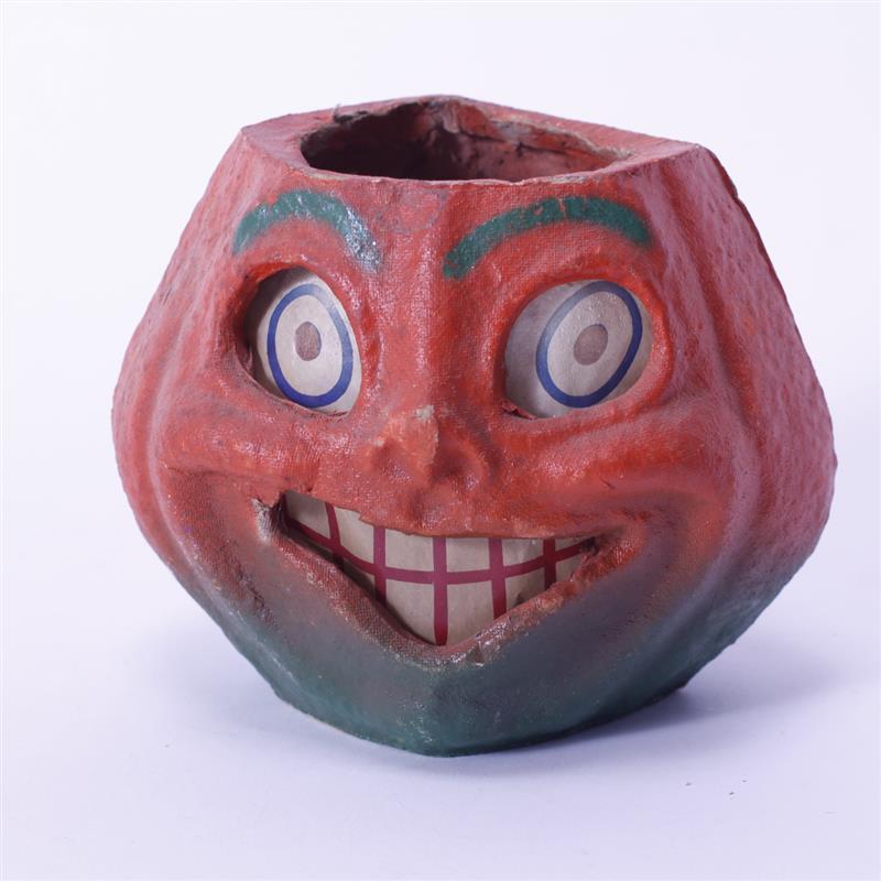 Appraisal: German Halloween Paper Mache Jack O Lantern- No wire handle