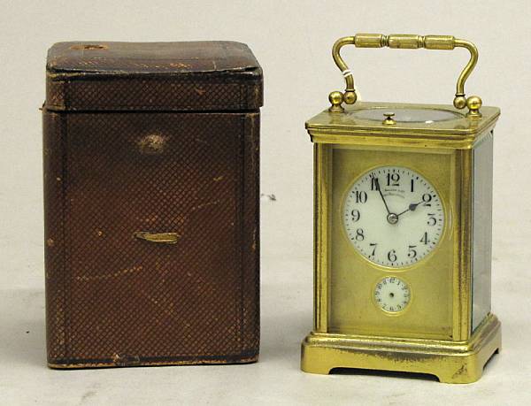 Appraisal: A French brass repeating carriage clock within fitted case retailed