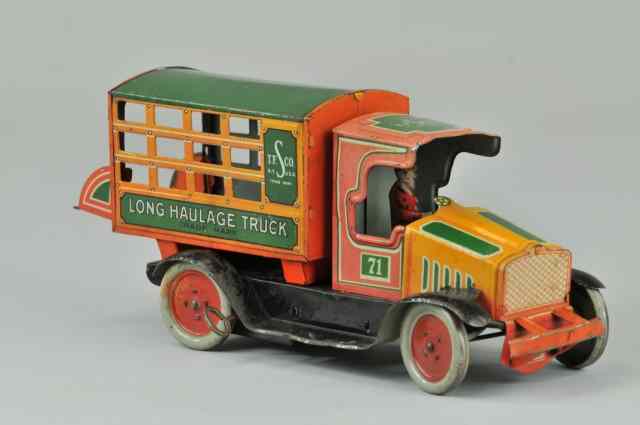 Appraisal: LONG HAULAGE TOY TRUCK Strauss c lithographed tin ''C'' cab