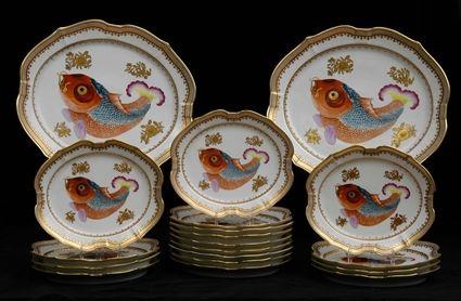 Appraisal: PAIR OF MOTTAHEDEH CHINESE EXPORT-STYLE PORCELAIN FISH PLATTERS AND SEVENTEEN