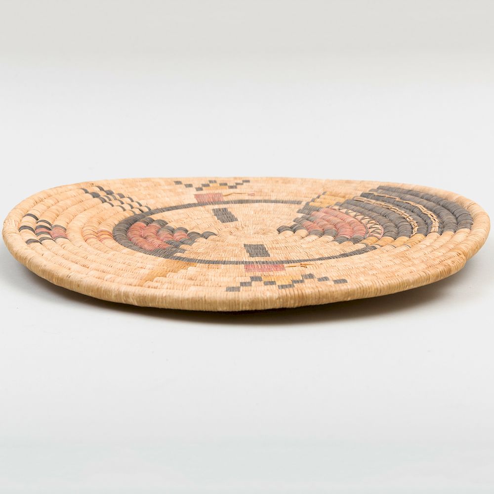 Appraisal: Hopi Polychrome Woven Tray with Katsina Face in diam Condition