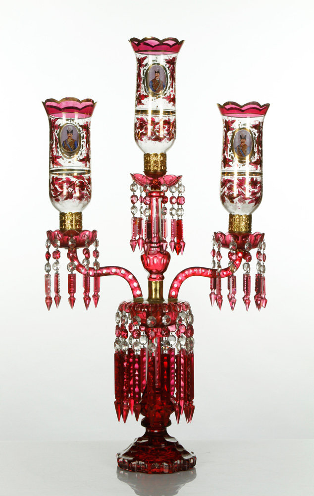 Appraisal: - th C Bohemian Cranberry Cut Glass -Arm Candle Sconce