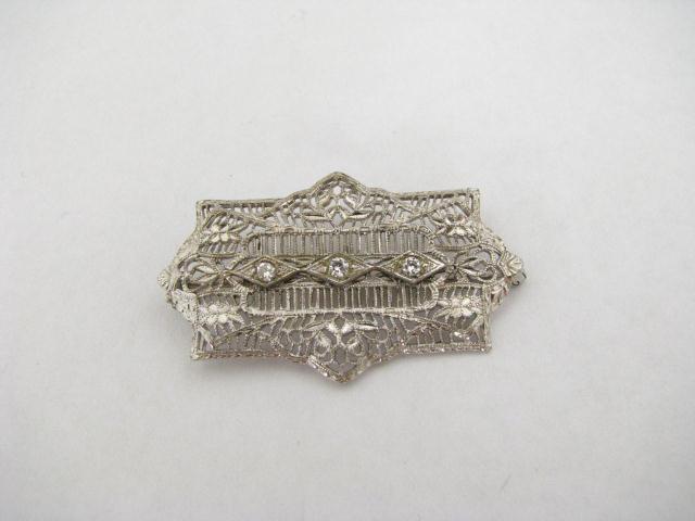 Appraisal: Antique Unmarked K White Gold Diamond Filigree Brooch Set down