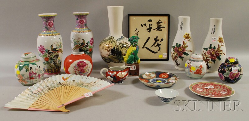 Appraisal: Fourteen Pieces of Assorted Asian Ceramics a Framed Calligraphic Panel