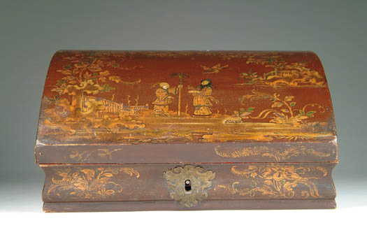 Appraisal: ORIENTAL DECORATED FRENCH WIG BOX The domed hinged cover has