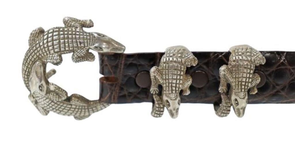 Appraisal: piece Gent's sterling silver double alligator belt buckle set Jeff