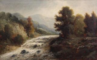 Appraisal: Signed th C Oil on Canvas Torrent in the Alps