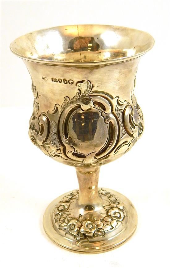 Appraisal: SILVER Sterling goblet London c floral and foliate repousse decoration