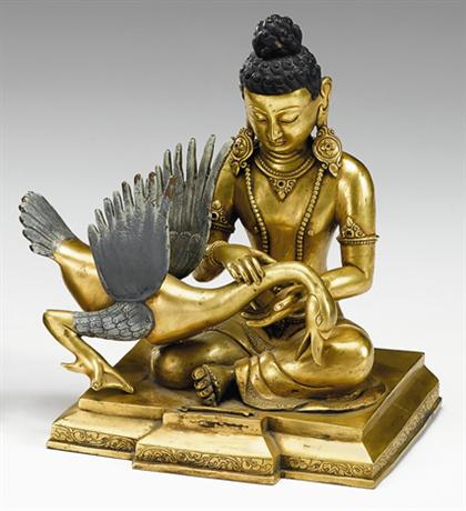 Appraisal: Unusual Tibetan gilt bronze figure of Tara and partially painted