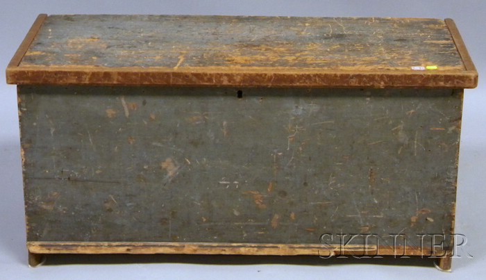 Appraisal: Blue-painted Pine Dovetail-constructed Storage Box lg in