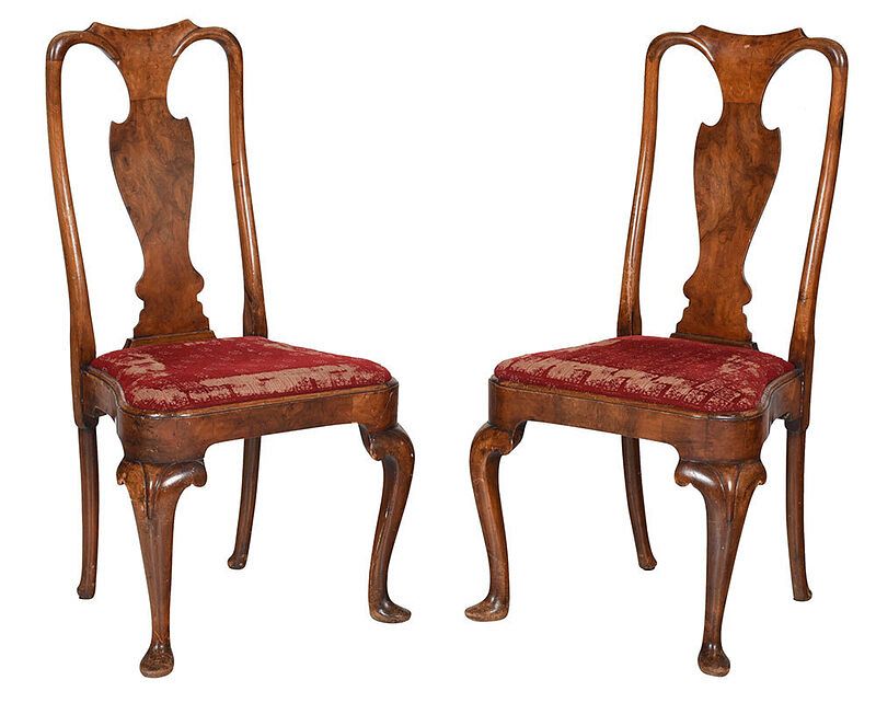 Appraisal: Pair Queen Anne Style Walnut Veneered Side Chairs British th