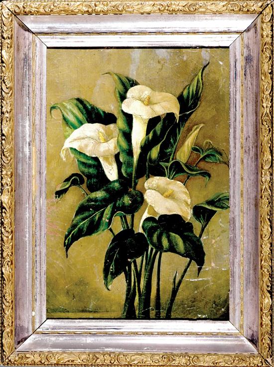 Appraisal: American school late th century CALLA LILIES oil on board