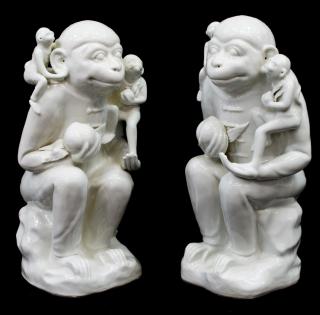 Appraisal: CHINESE WHITE PORCELAIN GLAZED MONKEY STATUES lot of Chinese white