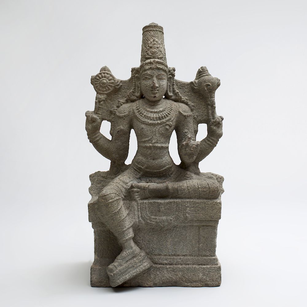 Appraisal: Indian Grey Granite Figure of a Seated Vishnu Carved on