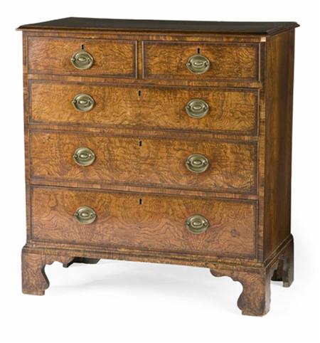 Appraisal: A George III burr ash chest grain of good figure