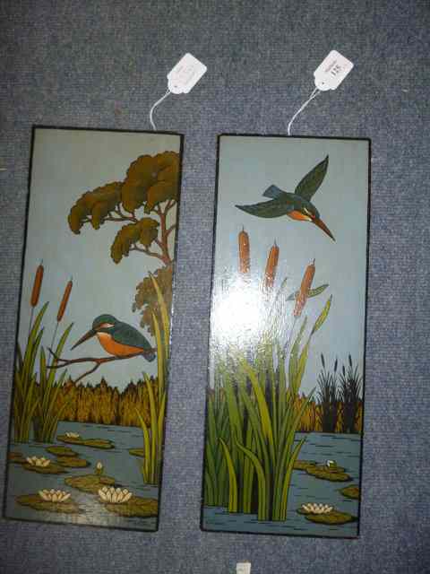 Appraisal: A PAIR OF OIL PAINTINGS ON BOARD of Kingfishers by