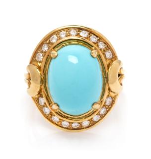 Appraisal: An Karat Yellow Gold Turquoise and Diamond Ring dwts An