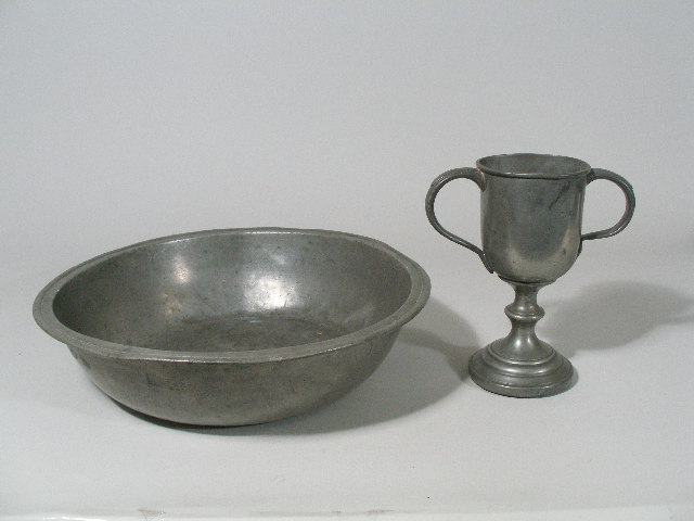 Appraisal: Early English Pewter Bowl and Goblet large pewter bowl English