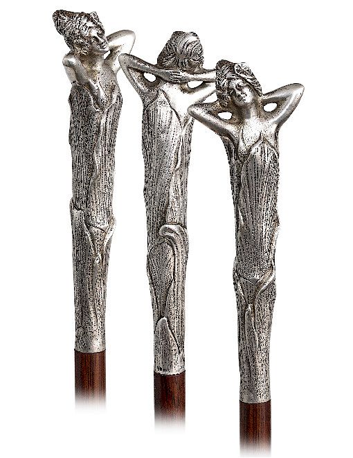 Appraisal: Silver Figural Art Nouveau Cane -Ca -Delicately modeled with the