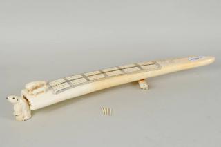 Appraisal: Inuit Scrimshaw Walrus Tusk Cribbage Board Inuit scrimshaw walrus tusk