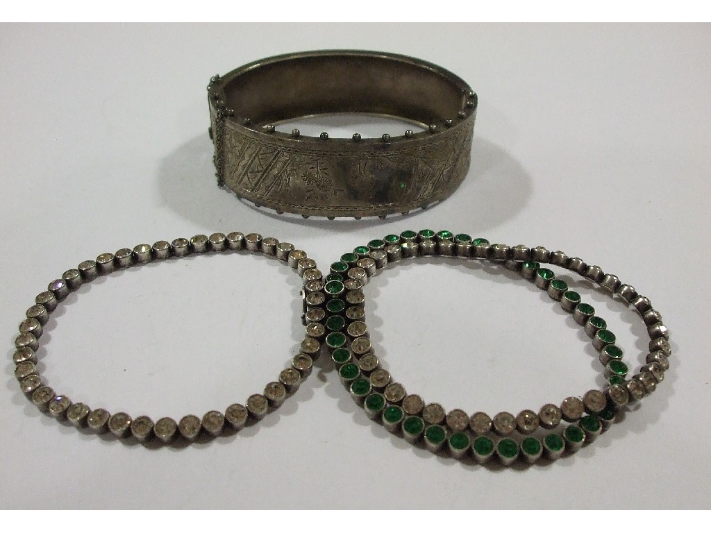 Appraisal: Lot comprising a 's silver bracelet with clear and green