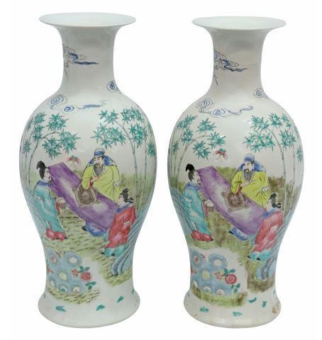 Appraisal: pair Chinese porcelain vases figures in a landscape with bamboo