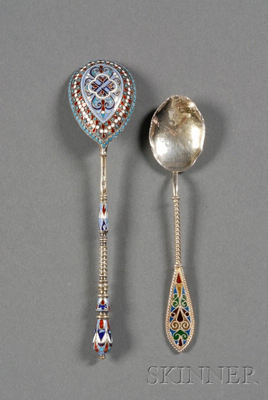 Appraisal: Russian Goldwashed Silver and Enamel Tablespoon Moscow - Gustav Klingert