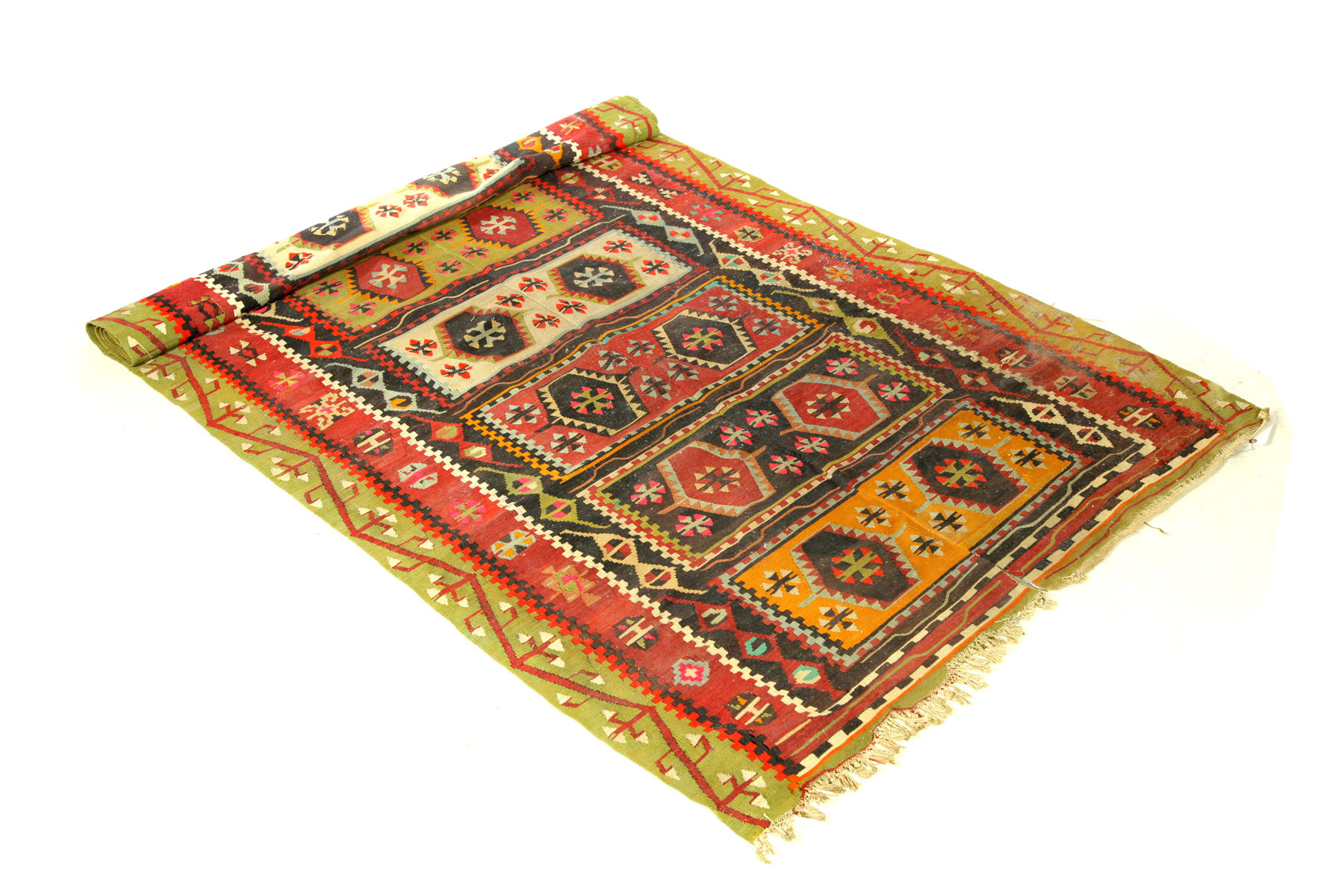 Appraisal: ORIENTAL RUG Turkish Kilim Medallions with red and green border