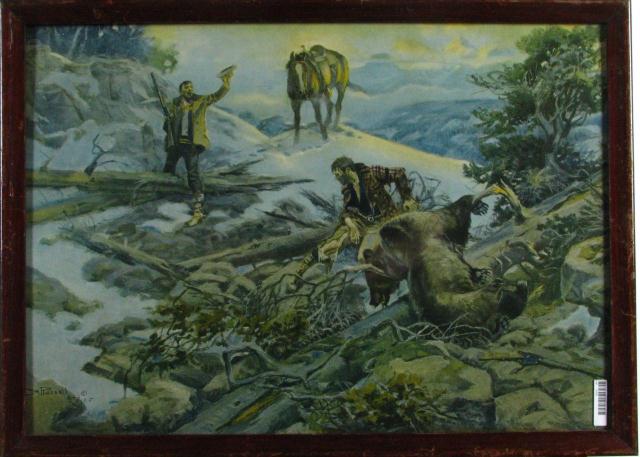 Appraisal: Charles M Russell Lithograph depicting two Bear Hunters one has