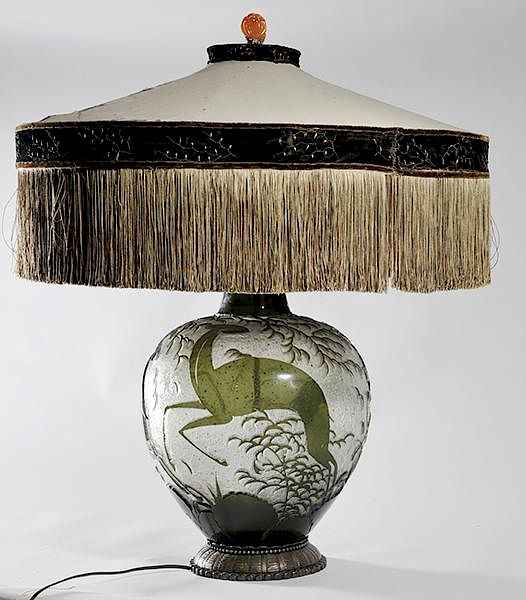 Appraisal: Important Daum Nancy overlaid and internally decorated glass lamp Important