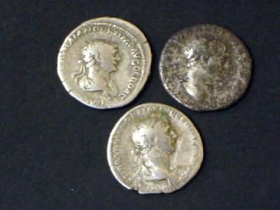 Appraisal: THREE TRAJAN DENARII with Victory Felicitas and Virtus on reverse