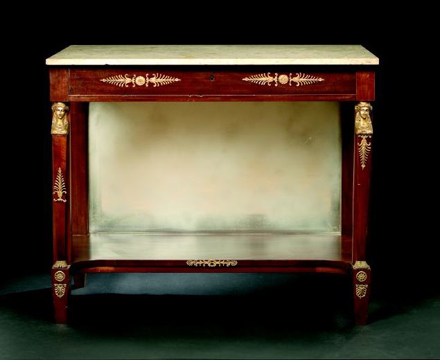 Appraisal: Empire-Style Mahogany and Marble-Top Table late th century the rectangular