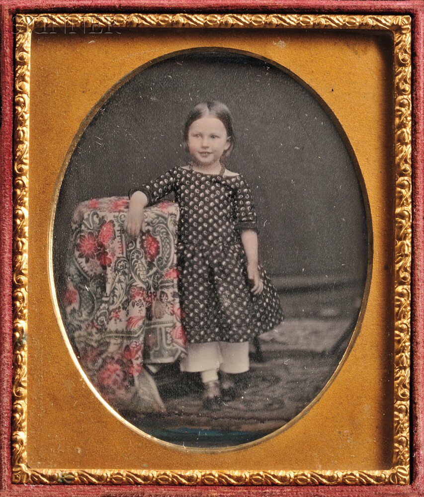 Appraisal: American School th Century Hand-tinted Sixth-plate Daguerreotype of a Girl