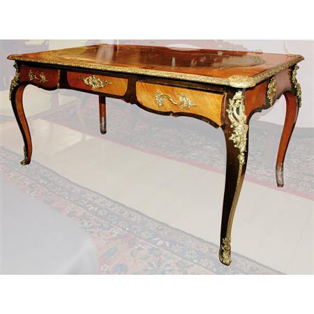 Appraisal: Louis XV Style Gilt-Metal Mounted Inlaid Walnut Bureau Plat Estimate