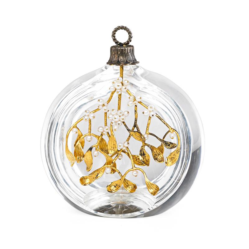 Appraisal: STEUBEN GLASS ORNAMENT Crystal and silverplate Mistletoe with cultured pearl