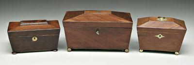 Appraisal: Three mahogany tea boxes all sarcophagus form with lidded interior