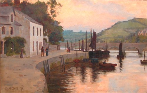 Appraisal: Dock along River Town Artist Goodwin Frank A British Ex