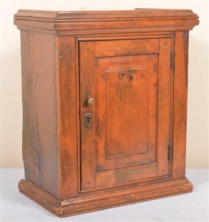 Appraisal: th Century Mixed Wood Hanging Cupboard Molded cornice raised panel