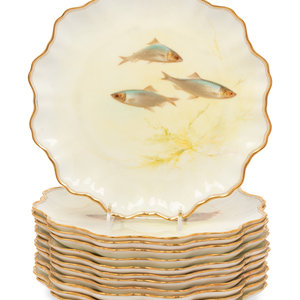 Appraisal: A Set of Twelve Royal Doulton Hand-Painted Porcelain Fish Plates