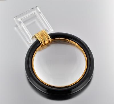 Appraisal: A French Carved Quartz Onyx and k Yellow Gold Magnifying