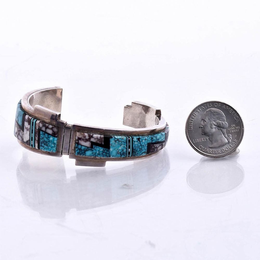 Appraisal: ZUNI MULTI-STONE STERLING SILVER CUFF BY DURAN GASPER Geometric stone