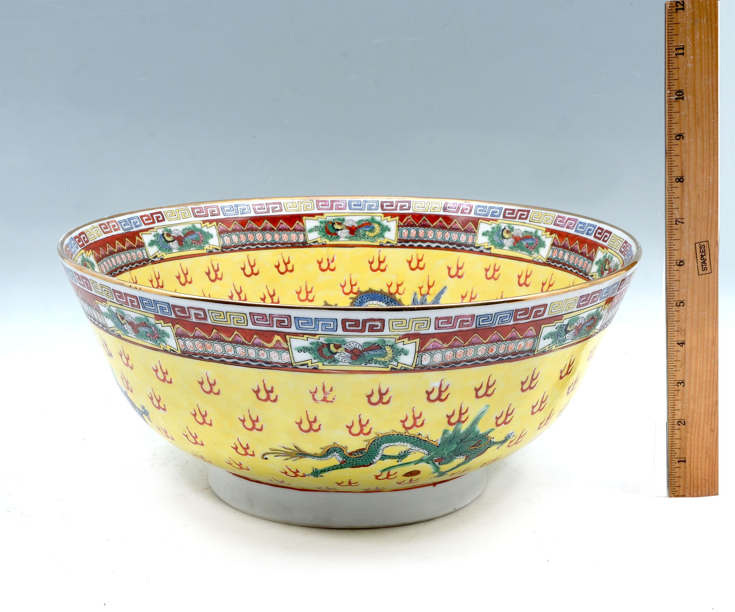 Appraisal: CHINESE YELLOW GROUND DRAGON BOWL Large Chinese porcelain yellow ground