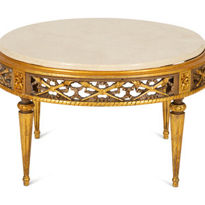 Appraisal: A Louis XVI Style Gilt Painted Marble-Top Low Table th