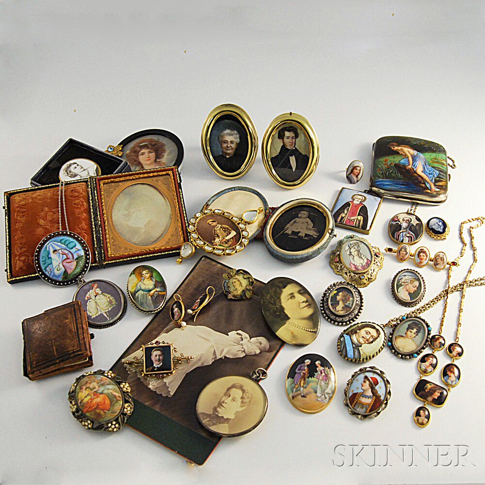 Appraisal: Group of Jewelry and Portrait Miniatures including two Russian enameled