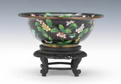 Appraisal: A Chinese Cloisonne Bowl with Wood Stand Bow with laring